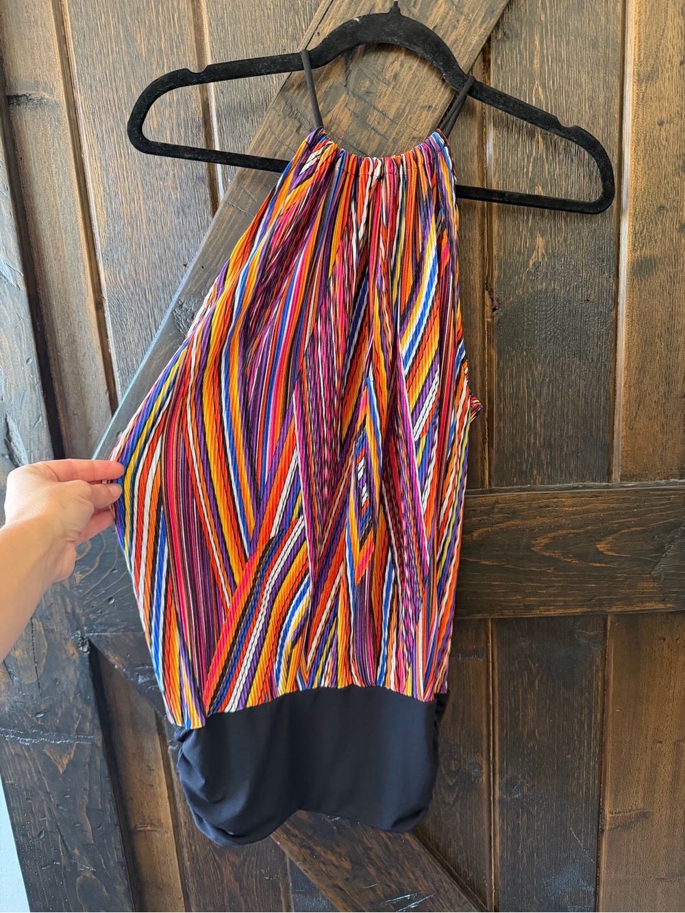 Julian Chang Multicolor Striped Long Tank Top Halter Open Back S Black